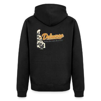 Delaware Retro Vintage First State Blue Hen Design - Unisex Premium Bio Zip Hoodie - Schwarz - Hinten - Nico (187cm)