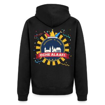 Oche Alaaf Aachen Karneval Emblem mit Narrenkappe - Unisex Premium Bio Zip Hoodie - Schwarz - Hinten - Nico (187cm)