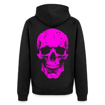 Neon Totenkopf Silhouette - Unisex Premium Bio Zip Hoodie - Schwarz - Hinten - Nico (187cm)