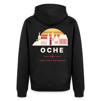 Oche Retro Sunset Skyline Stadt Karls des Großen - Unisex Premium Bio Zip Hoodie - Schwarz - Hinten - Nico (187cm)