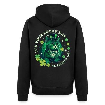 Glückskatze zum St. Patrick's Day - Unisex Premium Bio Zip Hoodie - Schwarz - Hinten - Nico (187cm)