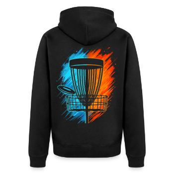 Disc Golf Discgolf Männer Jungen Kinder - Unisex Premium Bio Zip Hoodie - Schwarz - Hinten - Nico (187cm)
