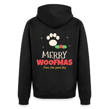 Merry Woofmas – Aus The Good Dog - Unisex Premium Bio Zip Hoodie - Schwarz - Hinten - Nico (187cm)