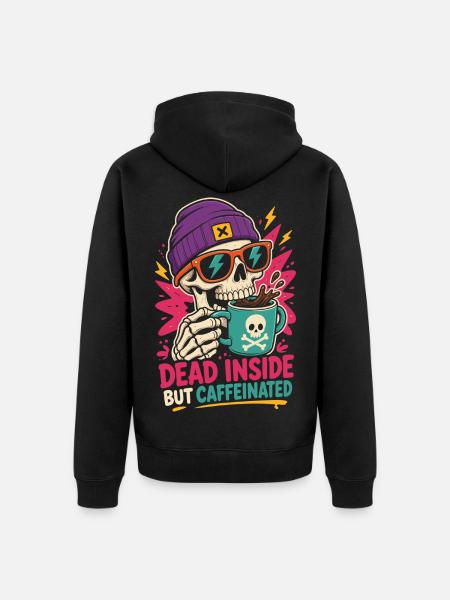 Kaffee-Totenkopf – Dead Inside But Caffeinated - Unisex Premium Bio Zip Hoodie - Schwarz