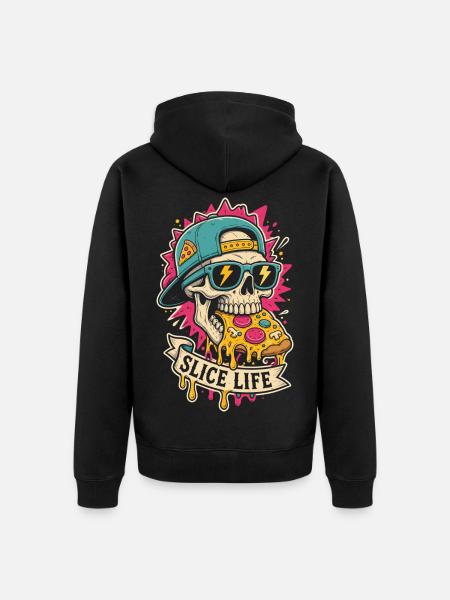 Pizza-Totenkopf mit Cap – Slice Life - Unisex Premium Bio Zip Hoodie - Schwarz
