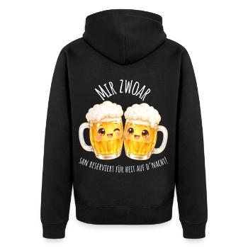 Mir Zwoa Bierfreunde: Zwei Gläser Stoßen - Unisex Premium Bio Zip Hoodie - Schwarz - Hinten - Nico (187cm)