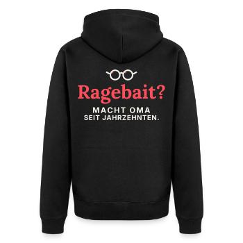 Ragebait? Macht Oma schon ewig - Unisex Premium Bio Zip Hoodie - Schwarz - Hinten - Nico (187cm)