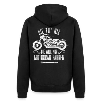 Die Tut Nix Die Will Nur Motorrad Fahren - Unisex Premium Bio Zip Hoodie - Schwarz - Hinten - Nico (187cm)