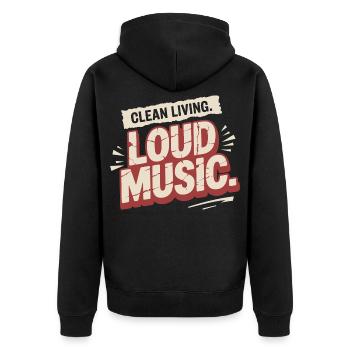Clean Living Loud Music Straight Edge Nüchtern - Unisex Premium Bio Zip Hoodie - Schwarz - Hinten - Nico (187cm)