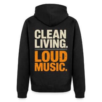 Clean Living Loud Music Straight Edge Nüchtern - Unisex Premium Bio Zip Hoodie - Schwarz - Hinten - Nico (187cm)