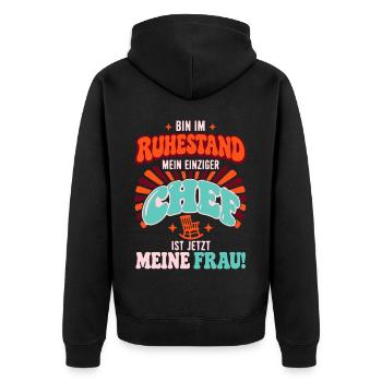 Bin im Ruhestand Rentner Geschenk - Unisex Premium Bio Zip Hoodie - Schwarz - Hinten - Nico (187cm)