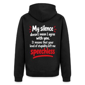 Sprachloser Comeback-Tee - Unisex Premium Bio Zip Hoodie - Schwarz - Hinten - Nico (187cm)