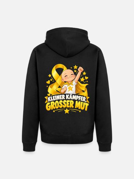 Kleiner Kämpfer, Großer Mut – Kinderkrebs - Unisex Premium Bio Zip Hoodie - Schwarz