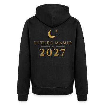 Future Granny 2027 – Ankündigung der Golden-Moon-Schwangerschaft - Unisex Premium Bio Zip Hoodie - Schwarz - Hinten - Nico (187cm)