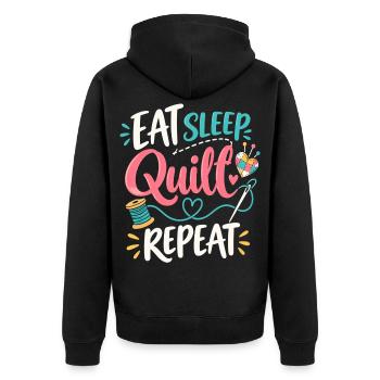 Eat Sleep Quilt Wiederholen Lustiger Quilt-Humor - Unisex Premium Bio Zip Hoodie - Schwarz - Hinten - Nico (187cm)