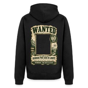 Wanted 60 Years – Geburtstagshumor und Freiheit - Unisex Premium Bio Zip Hoodie - Schwarz - Hinten - Nico (187cm)