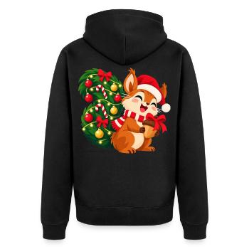 Weihnachtliches Eichhörnchen  - Unisex Premium Bio Zip Hoodie - Schwarz - Hinten - Nico (187cm)