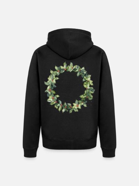 Wasserfarbener Stechpalmenkranz - Unisex Premium Bio Zip Hoodie - Schwarz