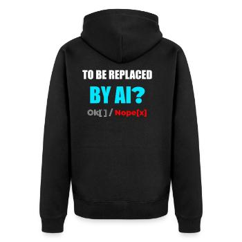 KI-Ersatz? Nopex1 Meme-Tee - Unisex Premium Bio Zip Hoodie - Schwarz - Hinten - Nico (187cm)