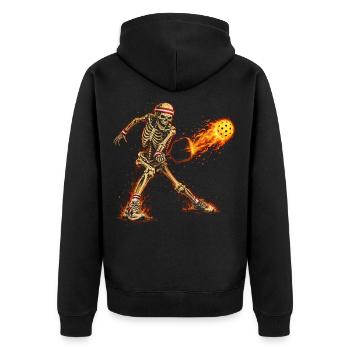 Skelett-Flammende Pickleball-Spieler - Unisex Premium Bio Zip Hoodie - Schwarz - Hinten - Nico (187cm)