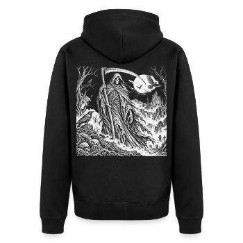 Gevatter Tod – Der düstere Schnitter im Mondlicht - Unisex Premium Bio Zip Hoodie - Schwarz - Hinten - Nico (187cm)