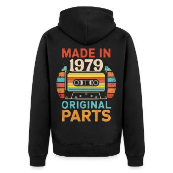 1979 Geburtstag Original 70er 80er Retro-Kassette - Unisex Premium Bio Zip Hoodie - Schwarz - Hinten - Nico (187cm)