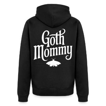 Goth-Mommy-Typografie mit Moth - Unisex Premium Bio Zip Hoodie - Schwarz - Hinten - Nico (187cm)