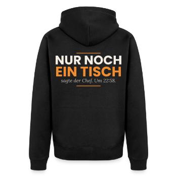 Nur noch ein Tisch – Lustiger Kellner Spruch - Unisex Premium Bio Zip Hoodie - Schwarz - Hinten - Nico (187cm)