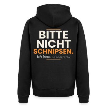 Bitte nicht schnipsen – Lustiger Kellner Spruch - Unisex Premium Bio Zip Hoodie - Schwarz - Hinten - Nico (187cm)
