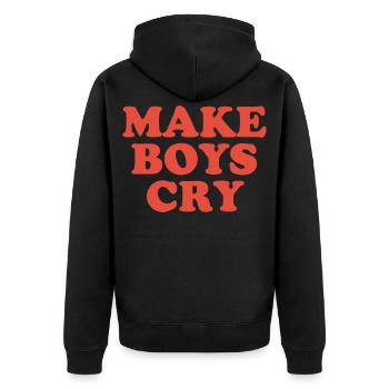 Make Boys Cry Vintage Typography - Unisex Premium Bio Zip Hoodie - Schwarz - Hinten - Nico (187cm)