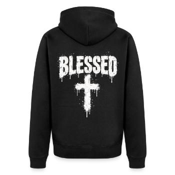 Gesegnetes Kreuz Graffiti - Unisex Premium Bio Zip Hoodie - Schwarz - Hinten - Nico (187cm)