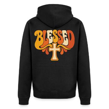 Blessed Kreuz Psychedelisch - Unisex Premium Bio Zip Hoodie - Schwarz - Hinten - Nico (187cm)