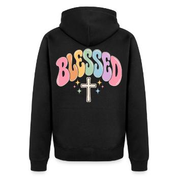 Pastell Kreuz Segensdesign - Unisex Premium Bio Zip Hoodie - Schwarz - Hinten - Nico (187cm)