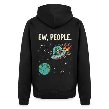 EW, People Alien UFO - Unisex Premium Bio Zip Hoodie - Schwarz - Hinten - Nico (187cm)