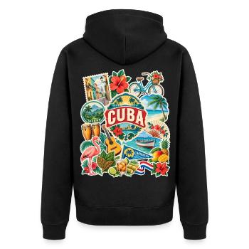 Kuba Reisesticker - Unisex Premium Bio Zip Hoodie - Schwarz - Hinten - Nico (187cm)