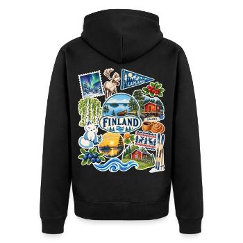 Finnland Reisesticker - Unisex Premium Bio Zip Hoodie - Schwarz - Hinten - Nico (187cm)