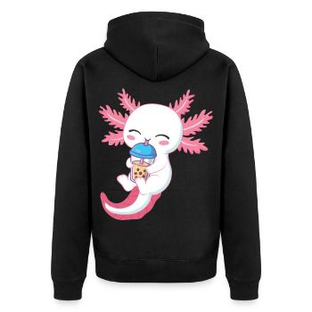 Axolotl, Der Bubble Tea Und Kekse Genießt - Unisex Premium Bio Zip Hoodie - Schwarz - Hinten - Nico (187cm)