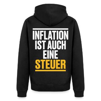 Inflation Steuer Spruch Satire - Unisex Premium Bio Zip Hoodie - Schwarz - Hinten - Nico (187cm)