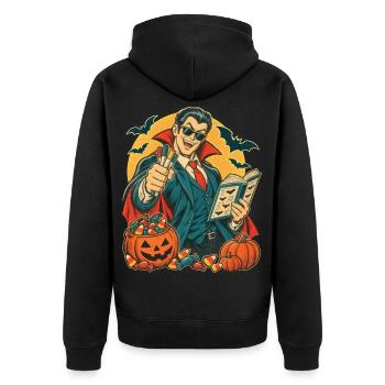 Halloween-Geist-Lehrer mit Whiteboard-Marker - Unisex Premium Bio Zip Hoodie - Schwarz - Hinten - Nico (187cm)