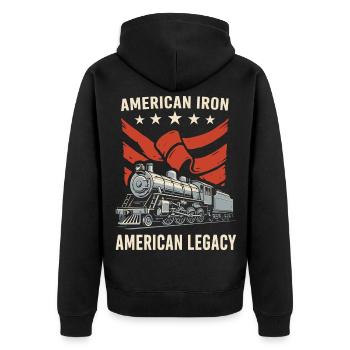 American Iron American Legacy Lokomotive - Unisex Premium Bio Zip Hoodie - Schwarz - Hinten - Nico (187cm)