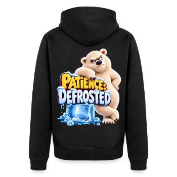 Patience: Defrosted | cooler Eisbär | Cartoon - Unisex Premium Bio Zip Hoodie - Schwarz - Hinten - Nico (187cm)