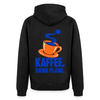Kaffee. Dann Pläne. – Kaffeepause - Unisex Premium Bio Zip Hoodie - Schwarz - Hinten - Nico (187cm)