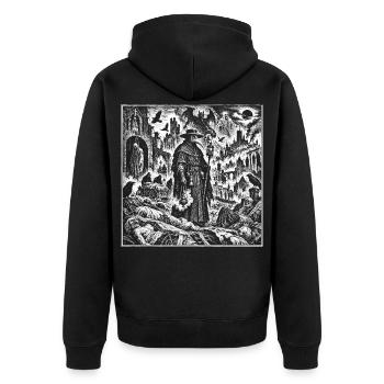 Pestdoktor – Im Schatten des Todes - Unisex Premium Bio Zip Hoodie - Schwarz - Hinten - Nico (187cm)