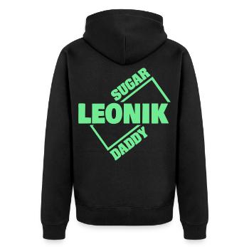 Geschenk für Leonik - Unisex Premium Bio Zip Hoodie - Schwarz - Hinten - Nico (187cm)