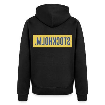 Schweden Stockholm Geschenkidee  - Unisex Premium Bio Zip Hoodie - Schwarz - Hinten - Nico (187cm)