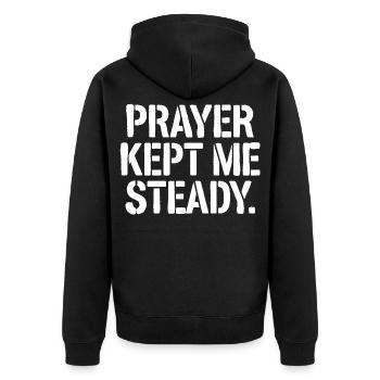 Das Gebet hielt mich ruhig - Unisex Premium Bio Zip Hoodie - Schwarz - Hinten - Nico (187cm)