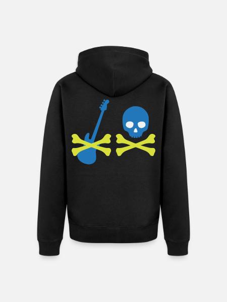Pirat mit Bass und Totenkopf - Unisex Premium Bio Zip Hoodie - Schwarz