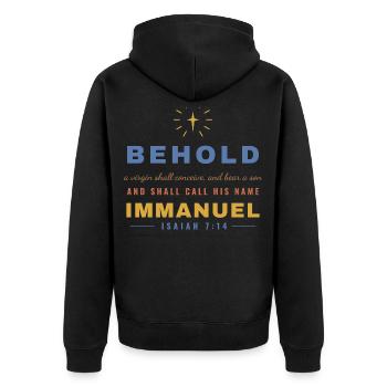 Behold a Virgin Shall Conceive – Isaiah 7:14 - Unisex Premium Bio Zip Hoodie - Schwarz - Hinten - Nico (187cm)