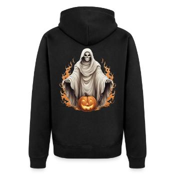 Willkommen zur gruseligen Halloween Geisternacht - Unisex Premium Bio Zip Hoodie - Schwarz - Hinten - Nico (187cm)