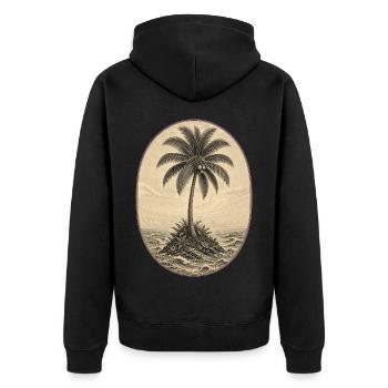 Island Palm Vintage-Gravur - Unisex Premium Bio Zip Hoodie - Schwarz - Hinten - Nico (187cm)